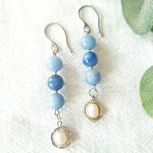 Elegant Pearl & Aventurine Earrings, Boho Beach Wedding Earrings, Ocean Inspired